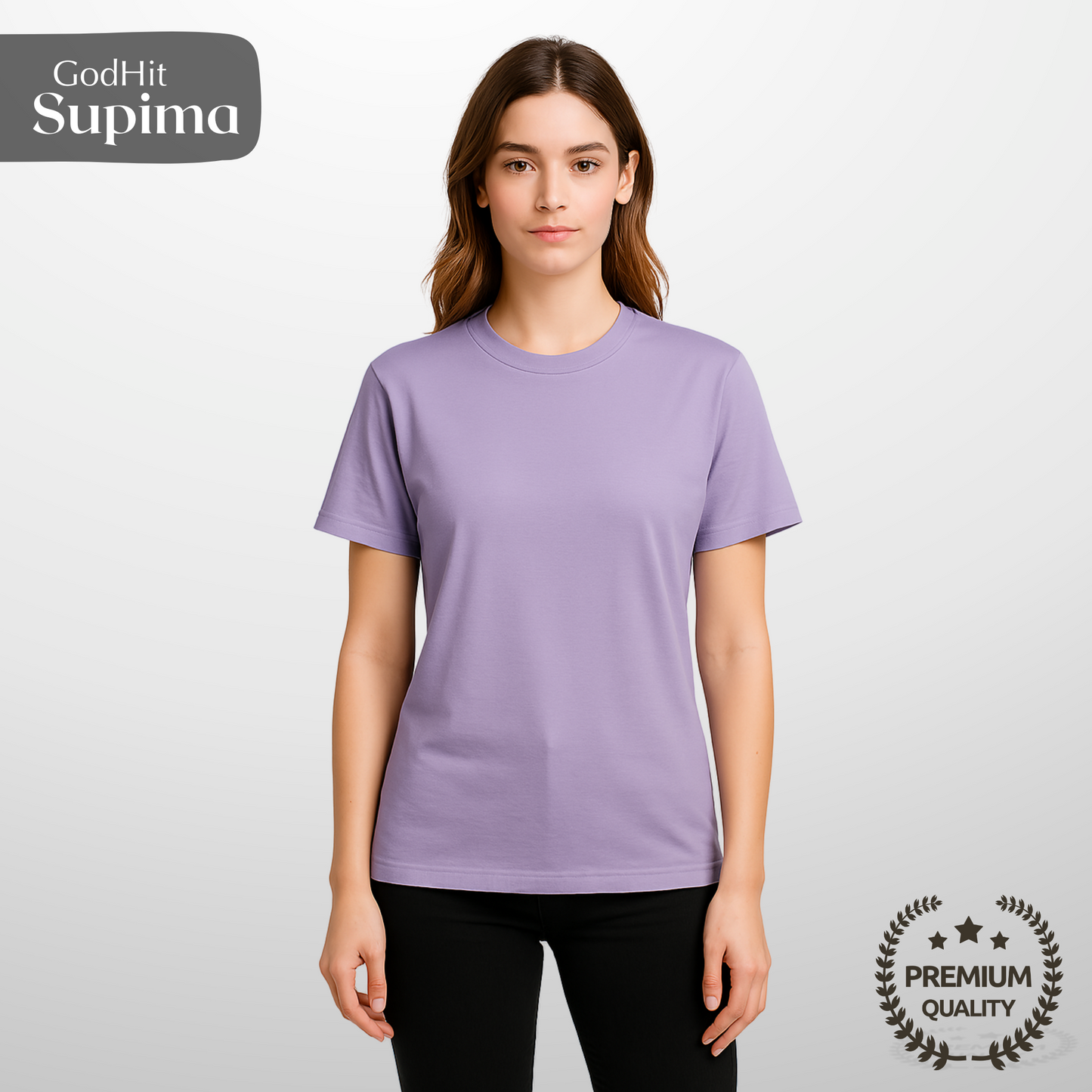 GodHit Women’s Lavender Supima Cotton T-Shirt Soft Pose