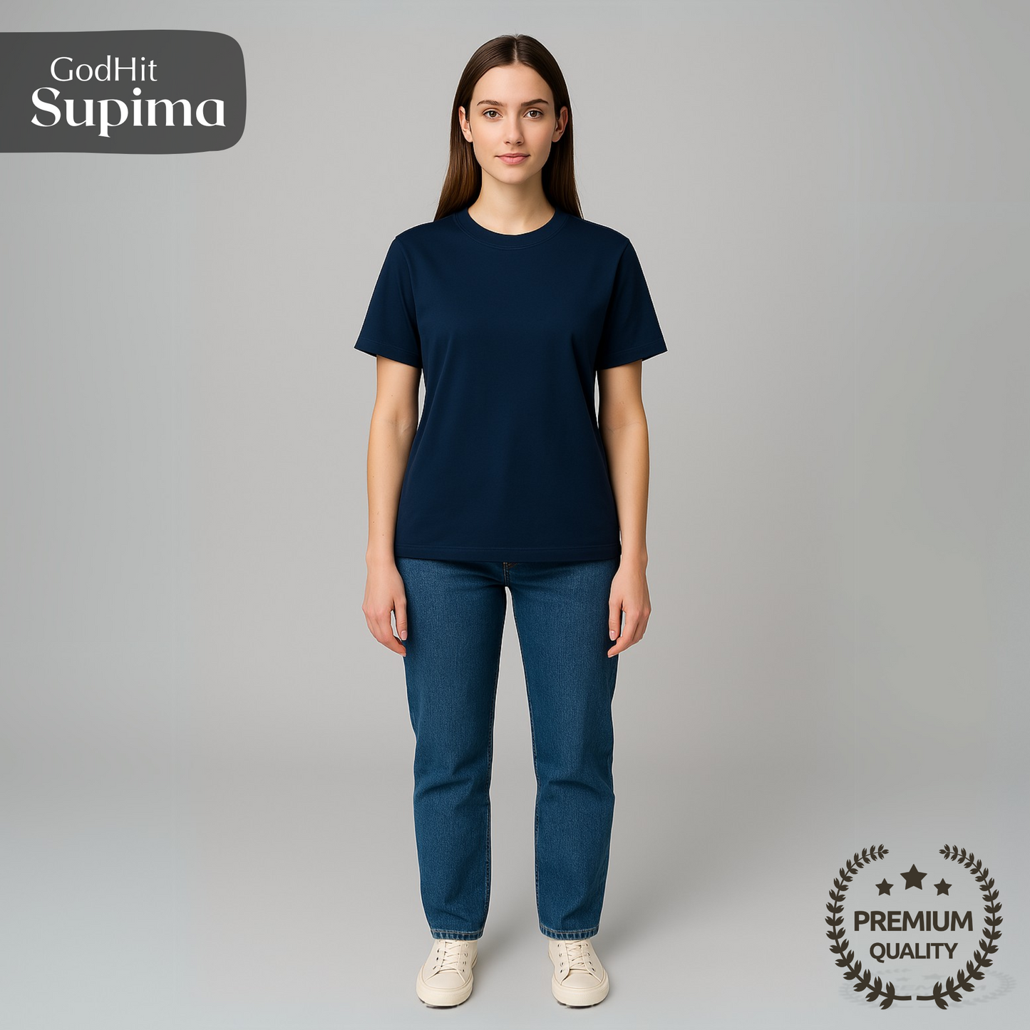 GodHit Women’s Navy Blue Supima Cotton T-Shirt state Pose