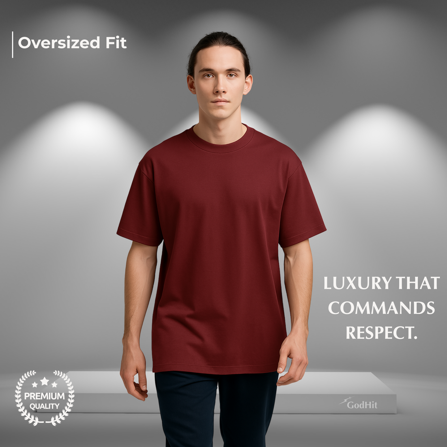GodHit men's oversized t-shirt in deep burgundy – UC22 heavy cotton drop shoulder