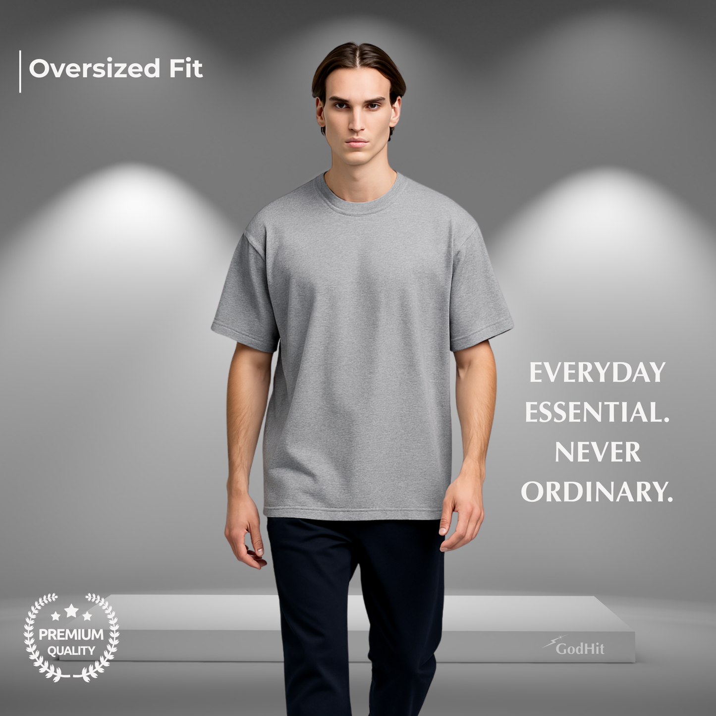 GodHit men's oversized t-shirt in heather grey – UC22 heavy cotton drop shoulder