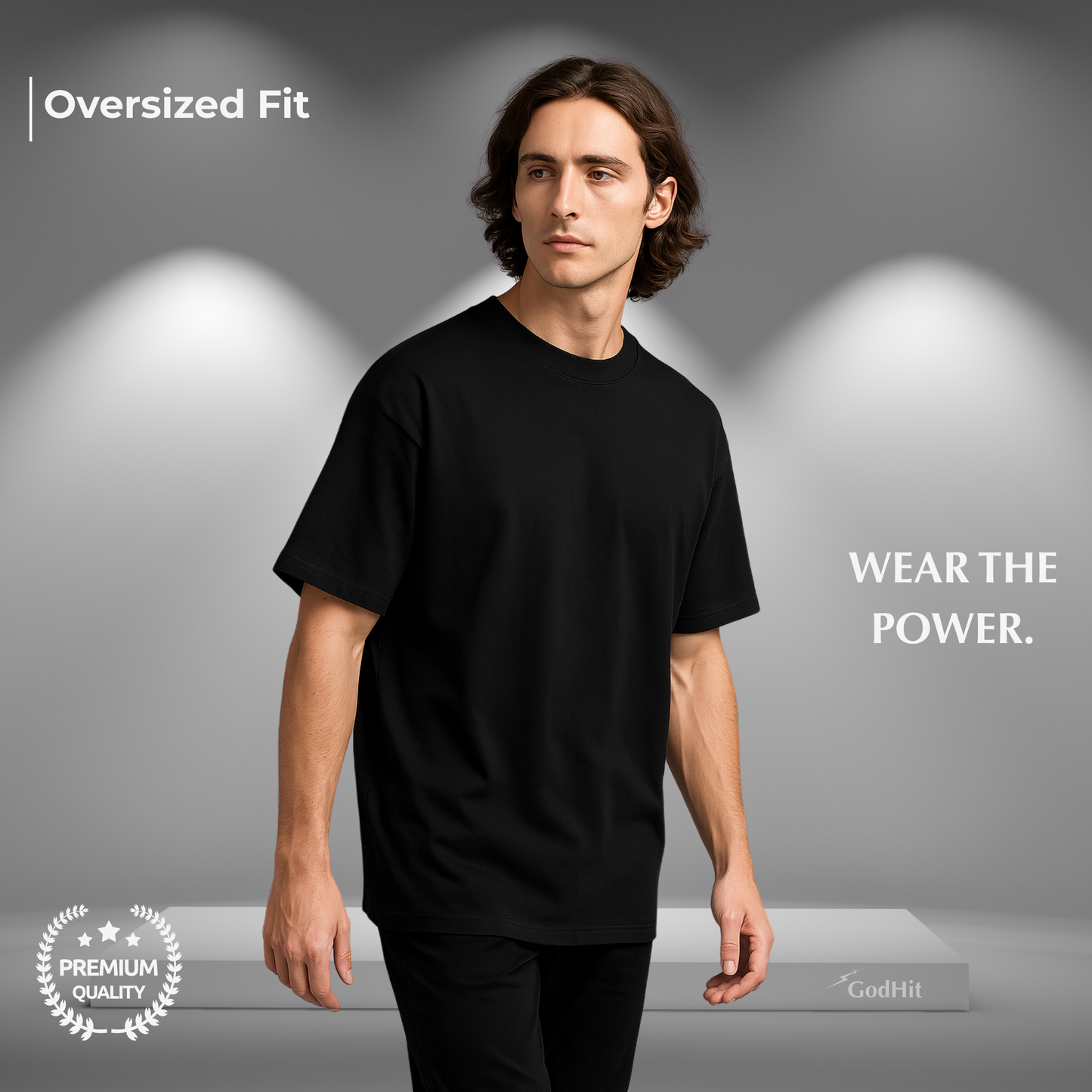 GodHit men's oversized t-shirt in jet black – UC22 heavy cotton drop shoulder