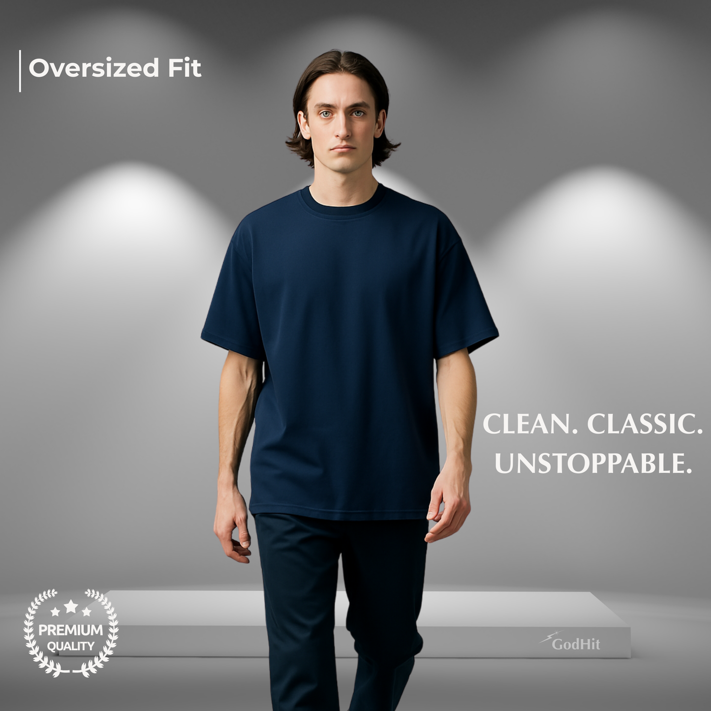 GodHit men's oversized t-shirt in navy blue – UC22 heavy cotton drop shoulder