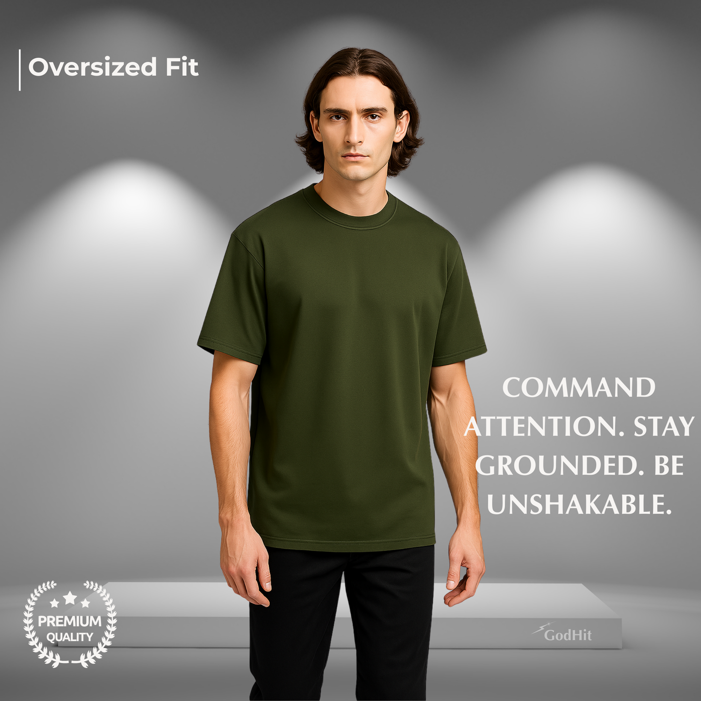 GodHit men's oversized t-shirt in-olive-green – UC22 heavy cotton drop shoulder