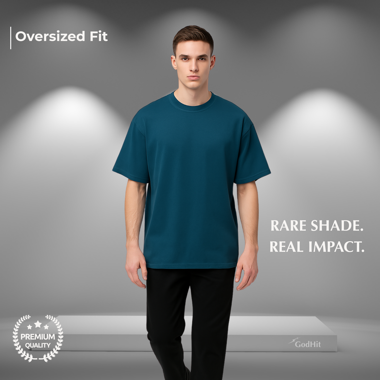 GodHit men's oversized t-shirt in petrol blue – UC22 heavy cotton drop shoulder