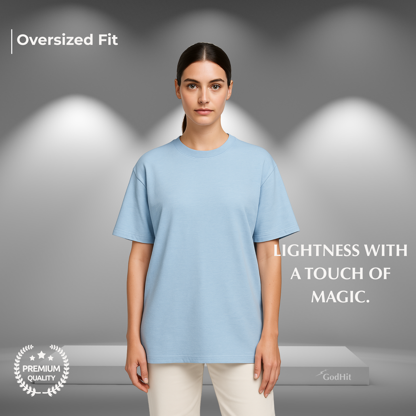 GodHit women's oversized t-shirt in baby blue – UC22 heavy cotton drop shoulder