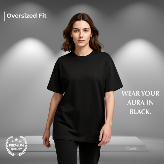 GodHit women's oversized t-shirt in jet black – UC22 heavy cotton drop shoulder