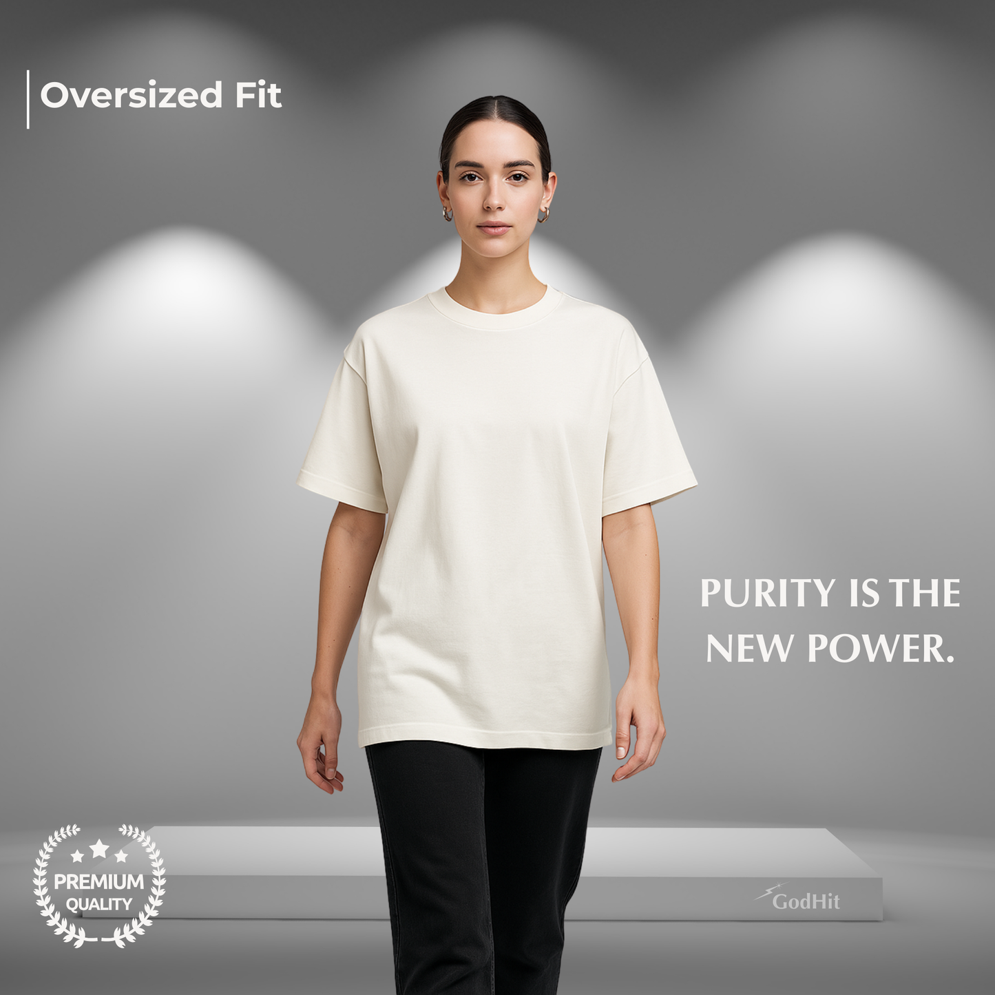 GodHit women's oversized t-shirt in off white – UC22 heavy cotton drop shoulder