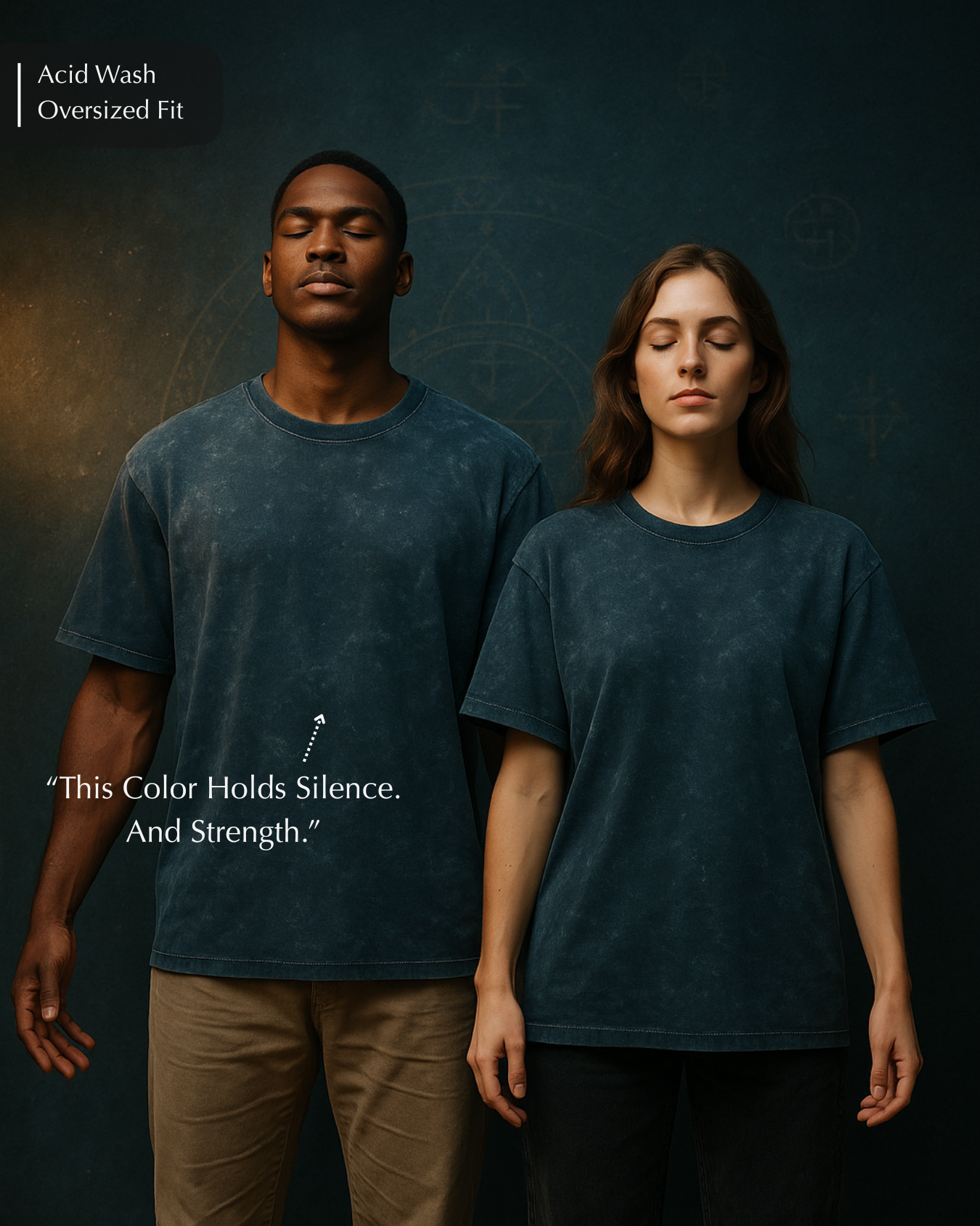 GodHit Navy Blue Acid Wash Oversized T-Shirt – Unisex Sacred Streetwear