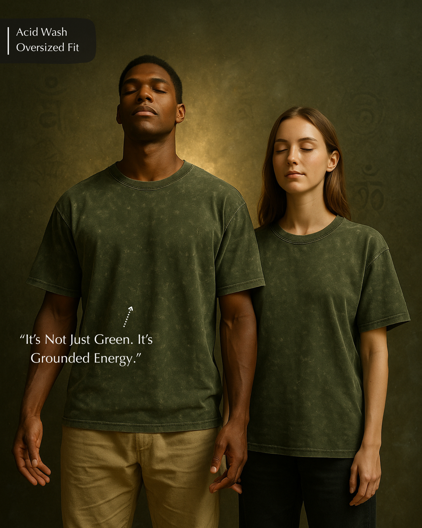 Olive green oversized acid wash T-shirt by GodHit – unisex spiritual streetwear