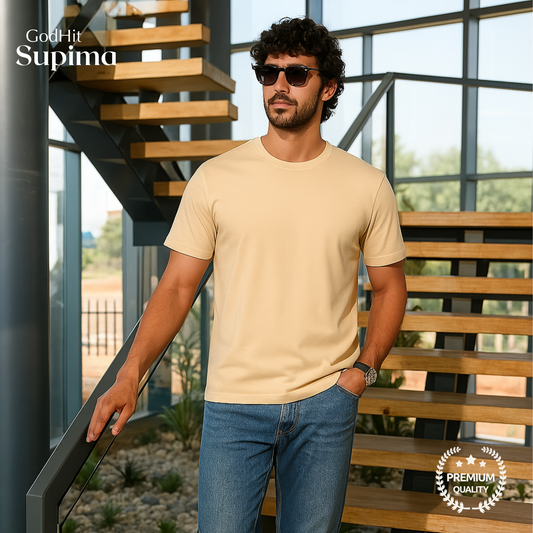 GodHit Men’s Beige Supima Cotton T-Shirt Front