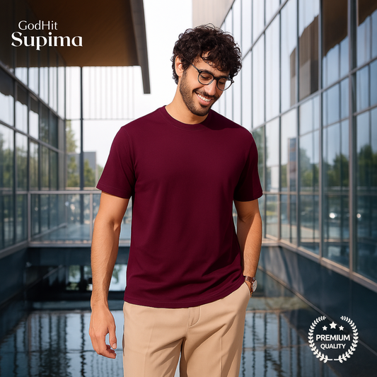 GodHit Men’s Maroon Supima Cotton T-Shirt Front View