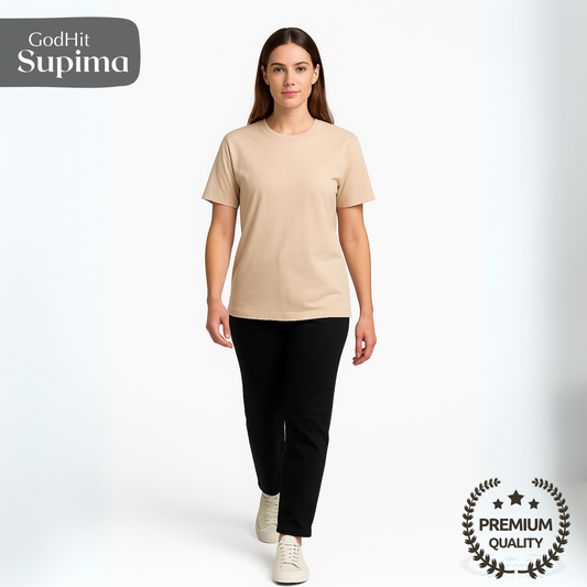 GodHit Women’s Beige Supima Cotton T-Shirt Natural Light