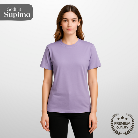 GodHit Women’s Lavender Supima Cotton T-Shirt Soft Pose