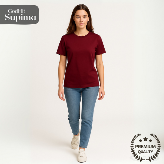 GodHit Women’s Maroon Supima Cotton T-Shirt Front Pose