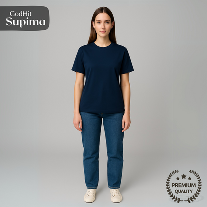 GodHit Women’s Navy Blue Supima Cotton T-Shirt state Pose