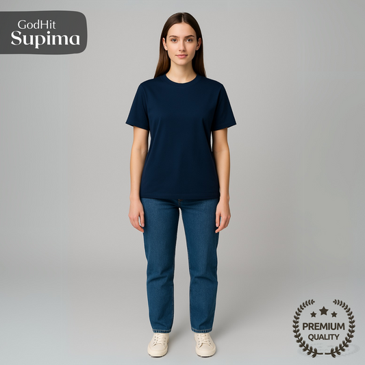 GodHit Women’s Navy Blue Supima Cotton T-Shirt state Pose