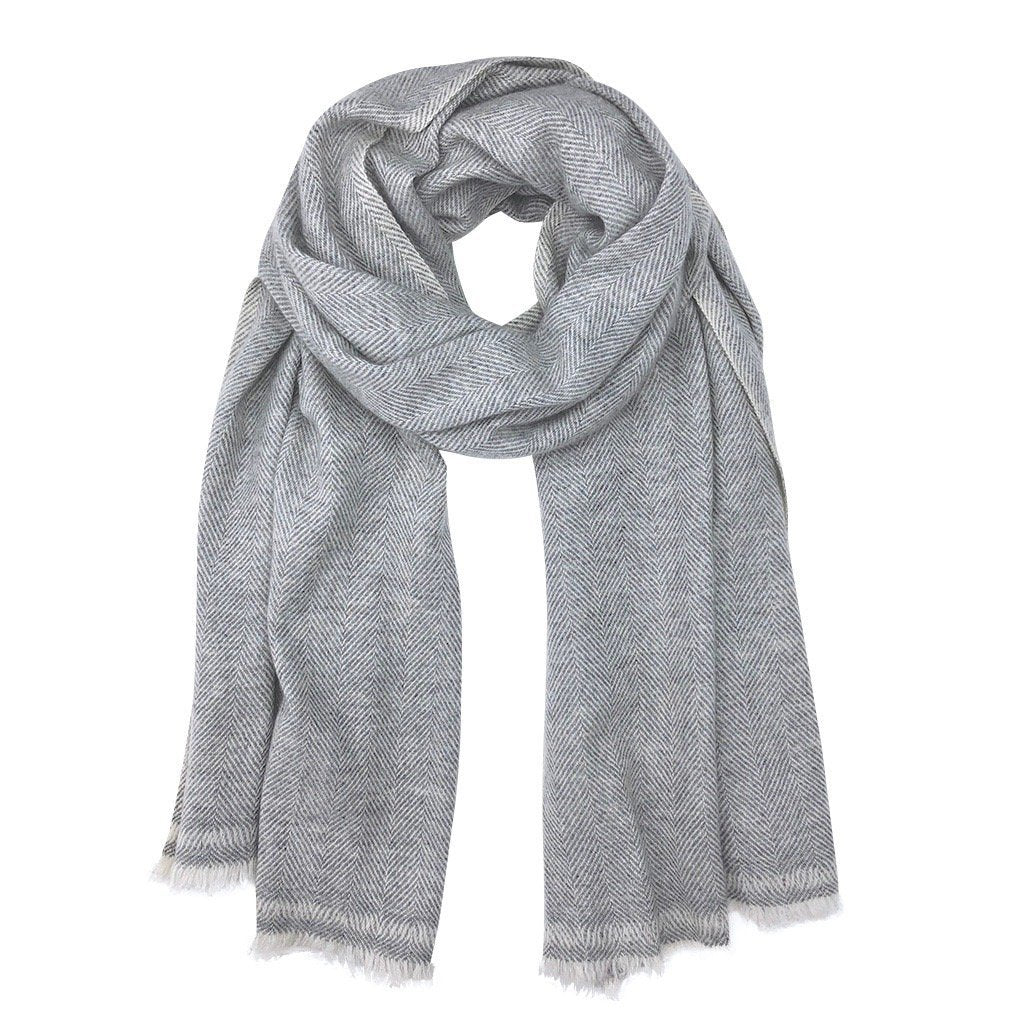 Gray Herringbone Cashmere Scarf - Soft Handloomed Luxury for Men & Women