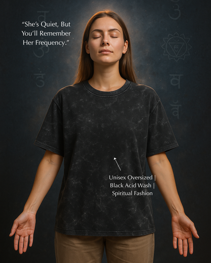 Women’s black acid wash T-shirt – elevated aura & spiritual alignment