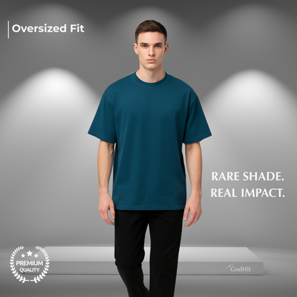GodHit men's oversized t-shirt in petrol blue – UC22 heavy cotton drop shoulder