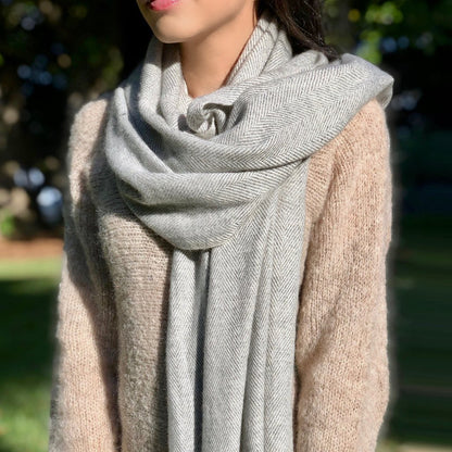 Gray Herringbone Cashmere Scarf - Soft Handloomed Luxury for Men & Women