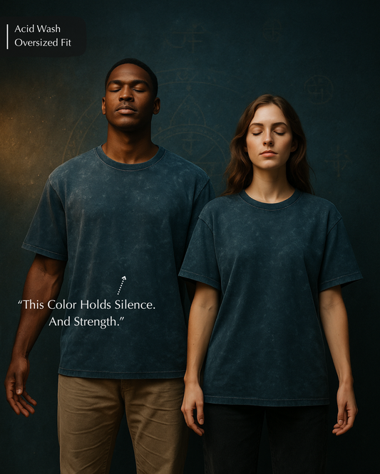 GodHit Navy Blue Acid Wash Oversized T-Shirt – Unisex Sacred Streetwear