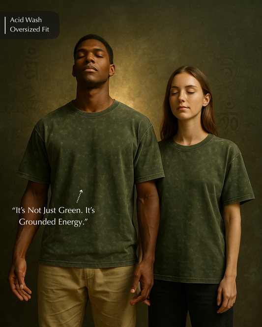 Olive green oversized acid wash T-shirt by GodHit – unisex spiritual streetwear