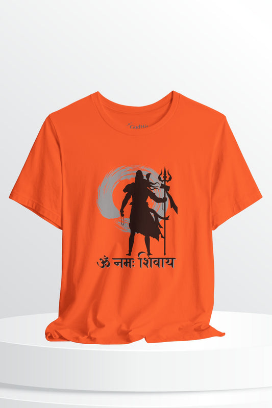Orange Om Namah Shivaya T-Shirt with Lord Shiva Trishul Design – Perfect for Kanwar Yatra and Mahadev Bhakts by GodHit